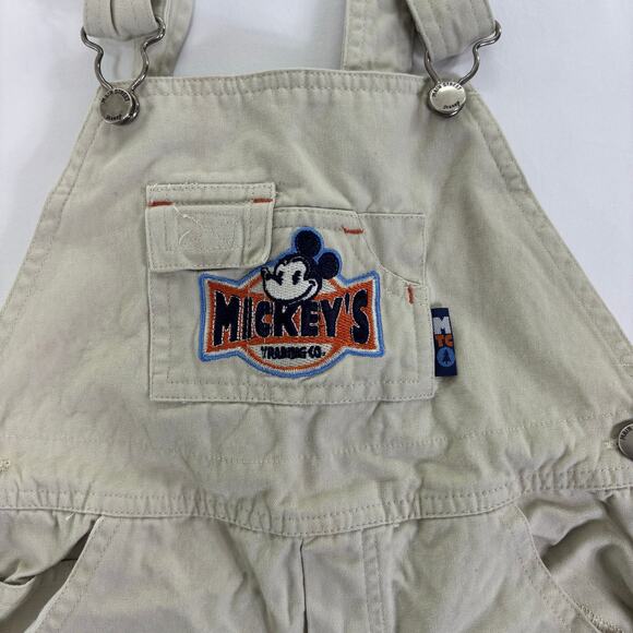 Vintage Disney Mickey Mouse Overalls Embroidered Main Street Disney 5T Tan Khaki - Picture 2 of 10